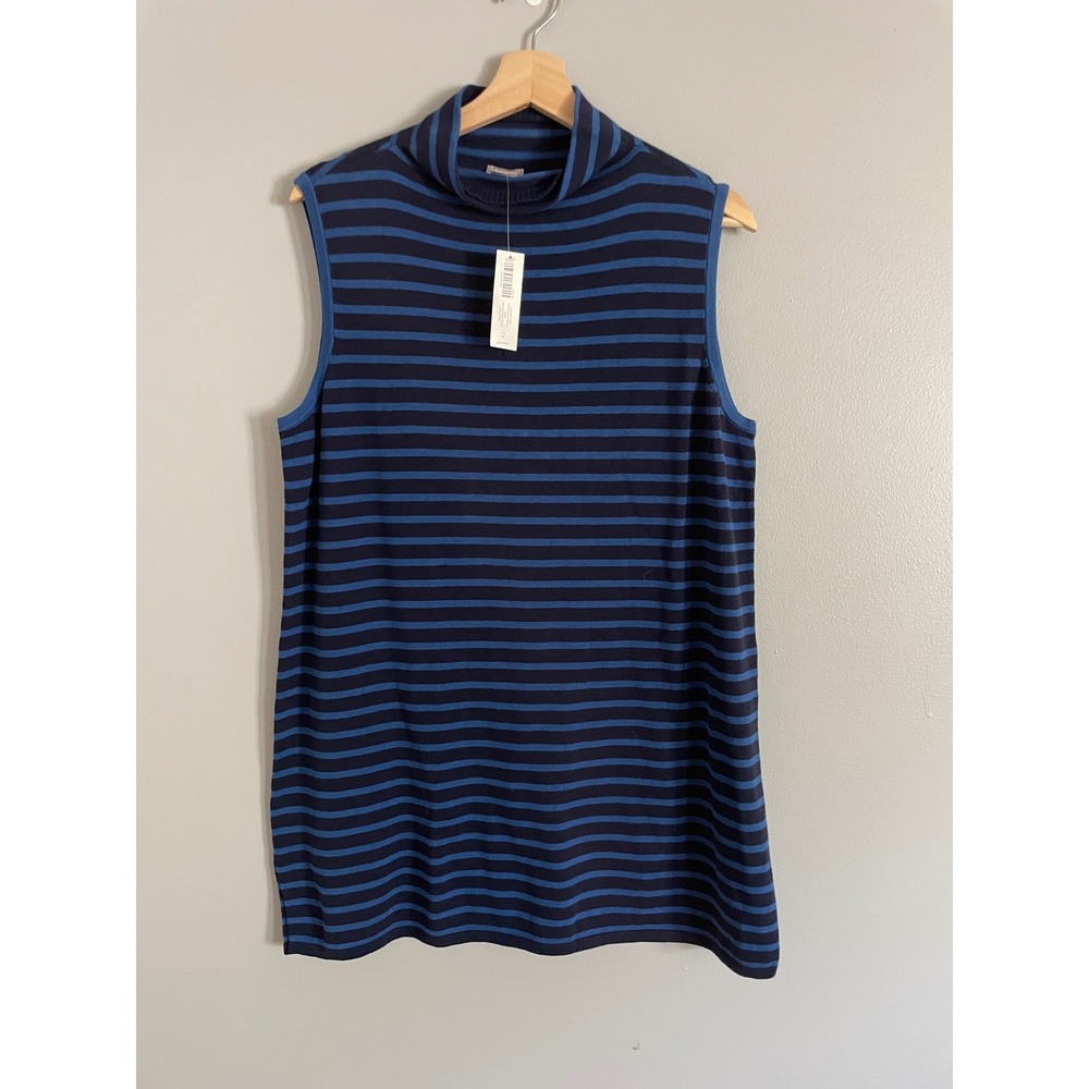 Chico's Zenergy Mock Neck Tank Women 2 L Blue Striped Knit Sleeveless Top Preppy